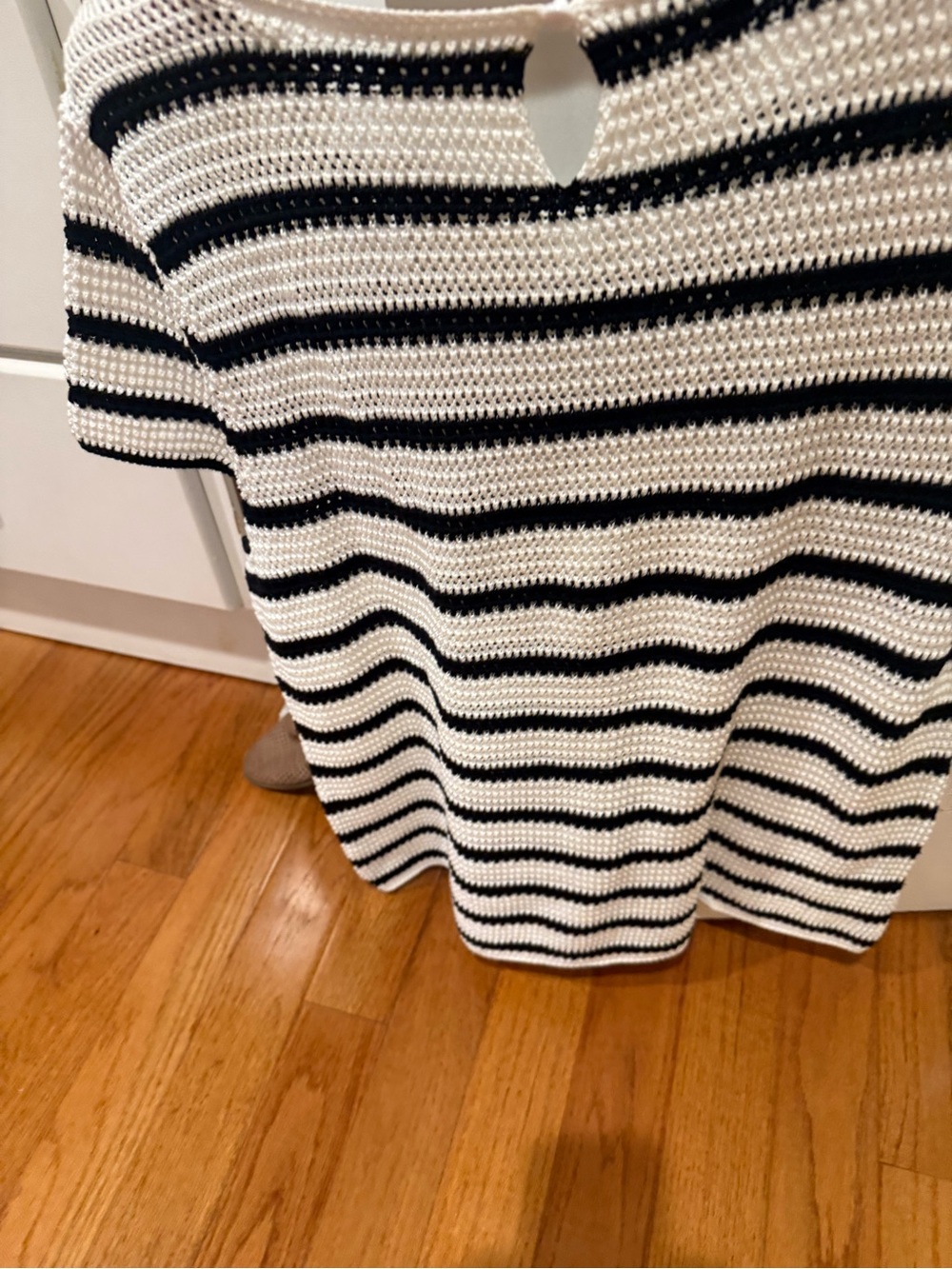 Talbots Black & White Striped Crochet Cotton Top size xl - Picture 5 of 7